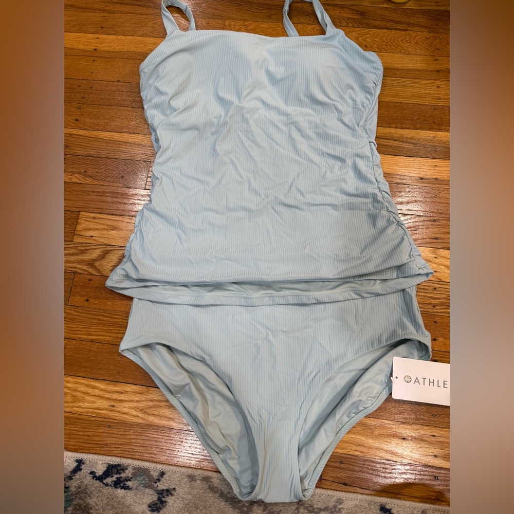 Athleta High Waist Ribbed Swimsuit in Light Blue
